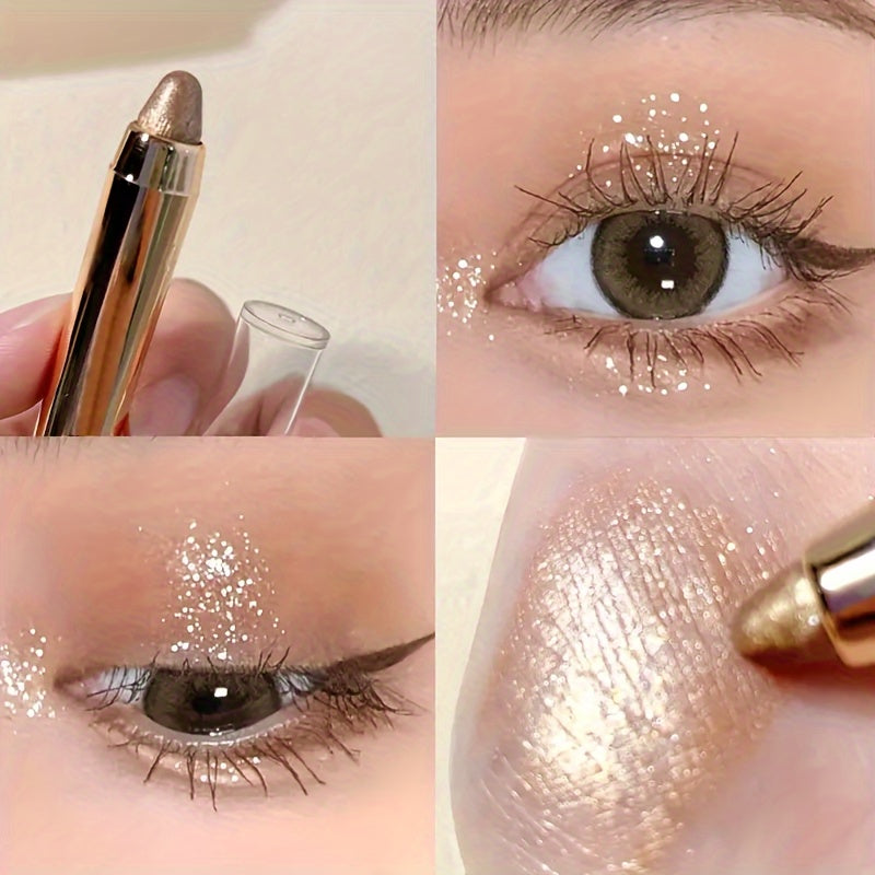Double-Headed Shimmer Eyeshadow Stick - Glitter Highlighter, Contouring, Brightening, Lazy Makeup - Plant Squalane Formula, Moisturizing, Long-Lasting, Easy to Use