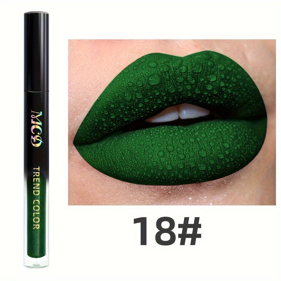 Long-Lasting Matte Lip Glaze - Non-Stick, High Pigment Lip Mud in Black, Green, Blue, White, Pink, Rose, Brown, Purple Shades for All Skin Types, Highlighter, Lip Oil, Glossy