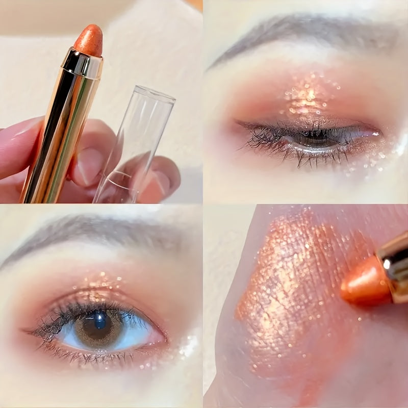 Double-Headed Shimmer Eyeshadow Stick - Glitter Highlighter, Contouring, Brightening, Lazy Makeup - Plant Squalane Formula, Moisturizing, Long-Lasting, Easy to Use