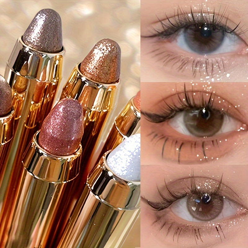 Double-Headed Shimmer Eyeshadow Stick - Glitter Highlighter, Contouring, Brightening, Lazy Makeup - Plant Squalane Formula, Moisturizing, Long-Lasting, Easy to Use