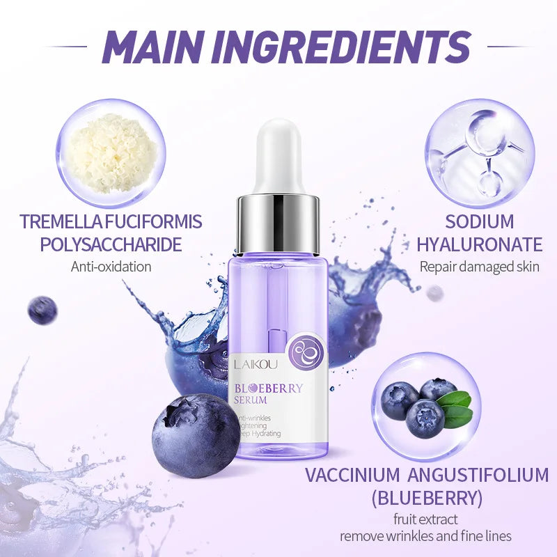 LAIKOU Blueberry Facial Serum Moisturing Skin Hydrating Repair Skin Improve Roughness Smoothing Hyaluronic Acid Skin Care