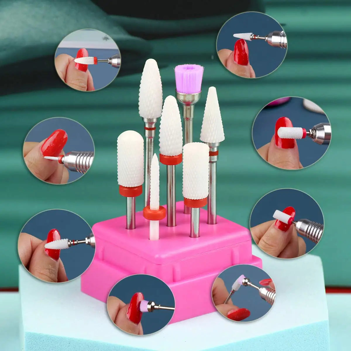 7Pcs Ceramic Nail Drill Bits Set for Nails Gel Polish Cuticle Manicure Milling Cutter For Manicure Kits Tools with Holder