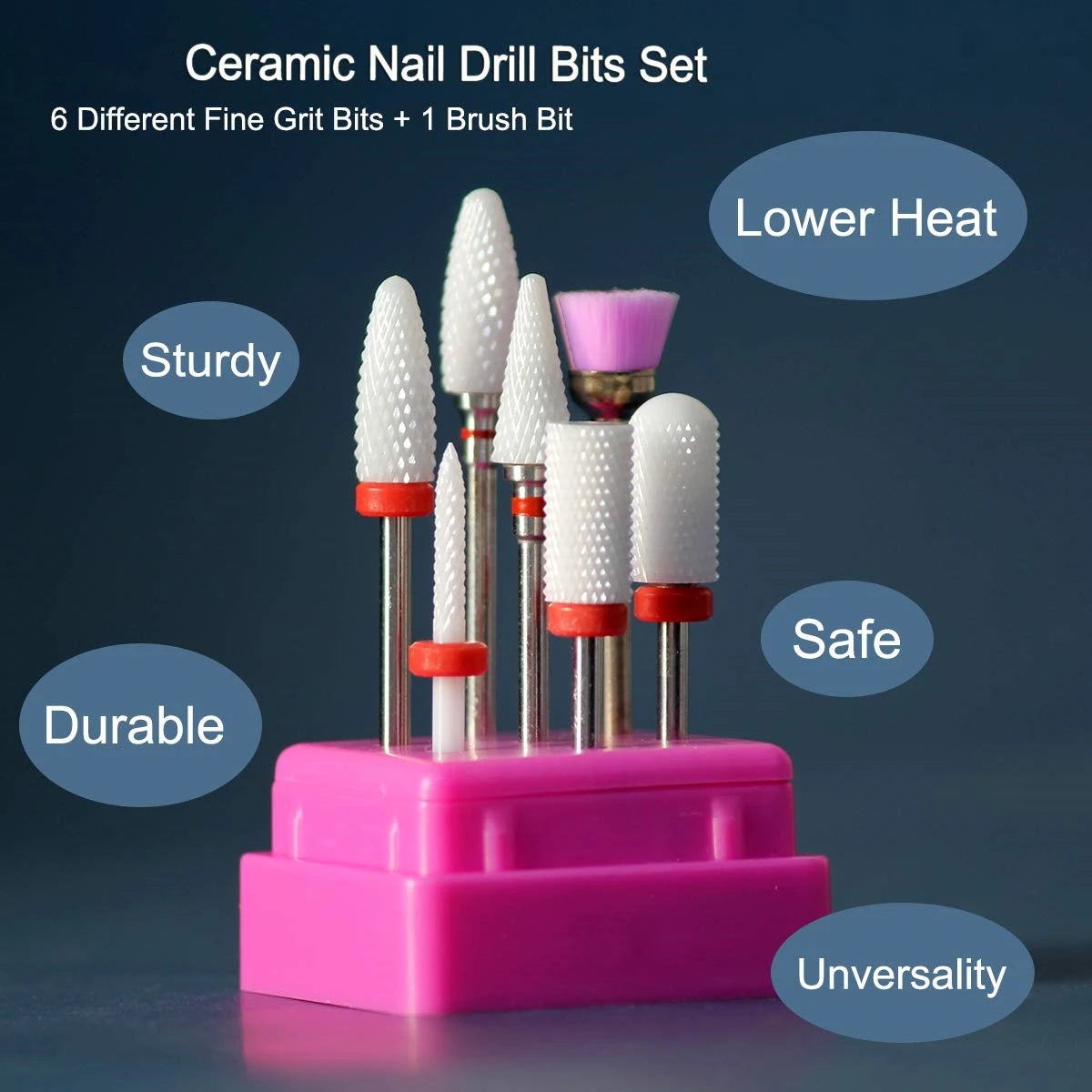 7Pcs Ceramic Nail Drill Bits Set for Nails Gel Polish Cuticle Manicure Milling Cutter For Manicure Kits Tools with Holder