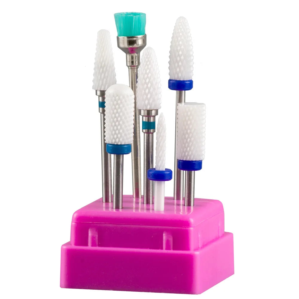 7Pcs Ceramic Nail Drill Bits Set for Nails Gel Polish Cuticle Manicure Milling Cutter For Manicure Kits Tools with Holder