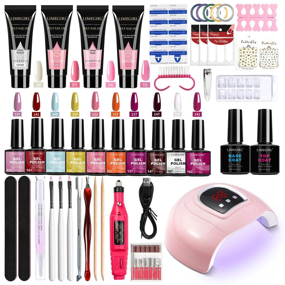 Limegirl Nail Gel Polish Kit With USB UV Lamp Semi-Permanent 8ml Soak Off Base&Top Coat Varnish Manicure Set for Nails Salon Kit