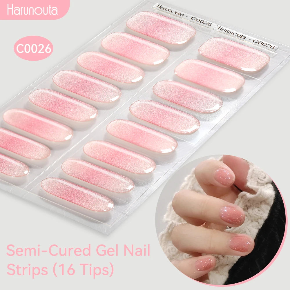 Gradient Auroras Semi Cured Gel Nail Strips Sparkly Shinning DIY Gel Polish Stickers for Nails Works with UV/LED Nail Lamps