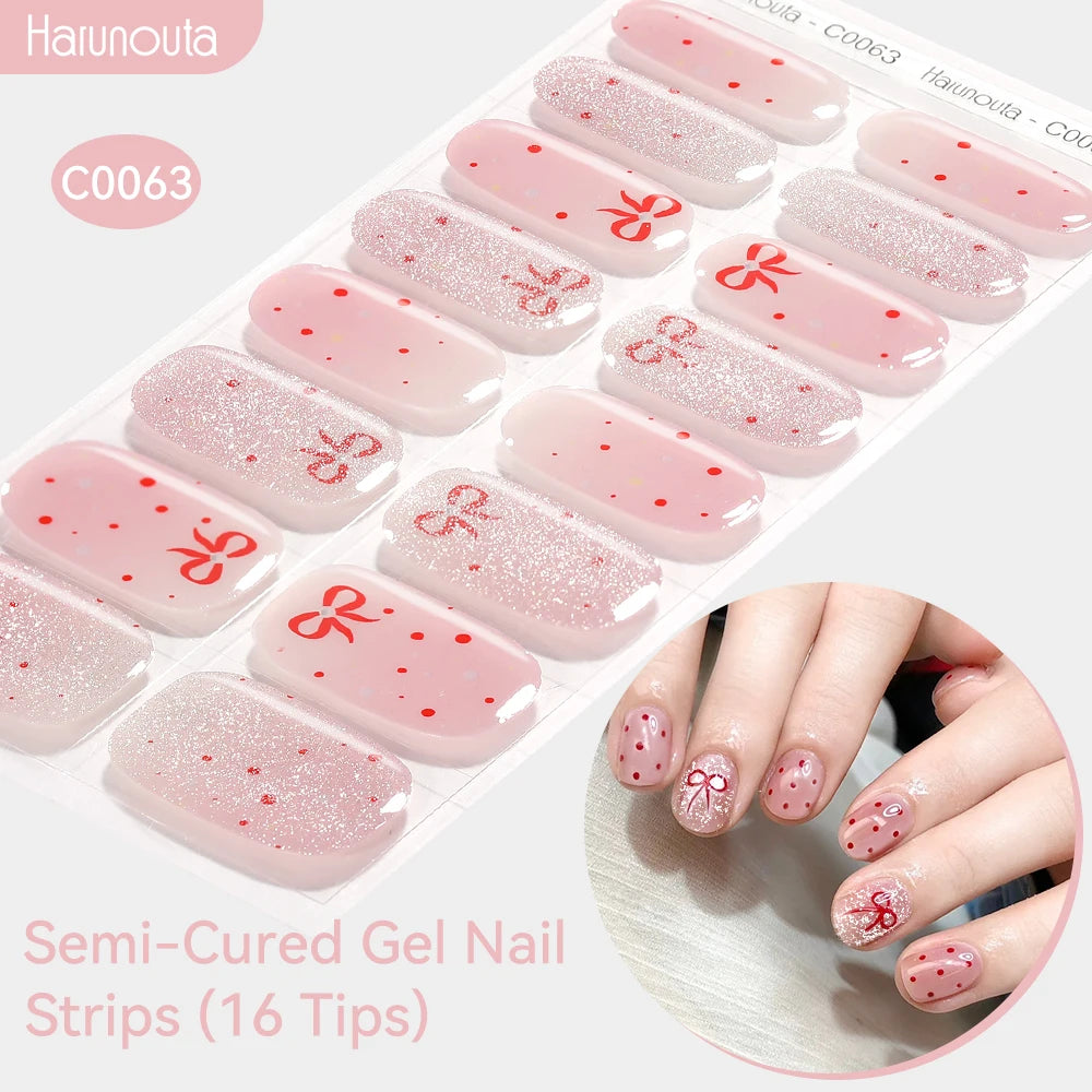 Gradient Auroras Semi Cured Gel Nail Strips Sparkly Shinning DIY Gel Polish Stickers for Nails Works with UV/LED Nail Lamps