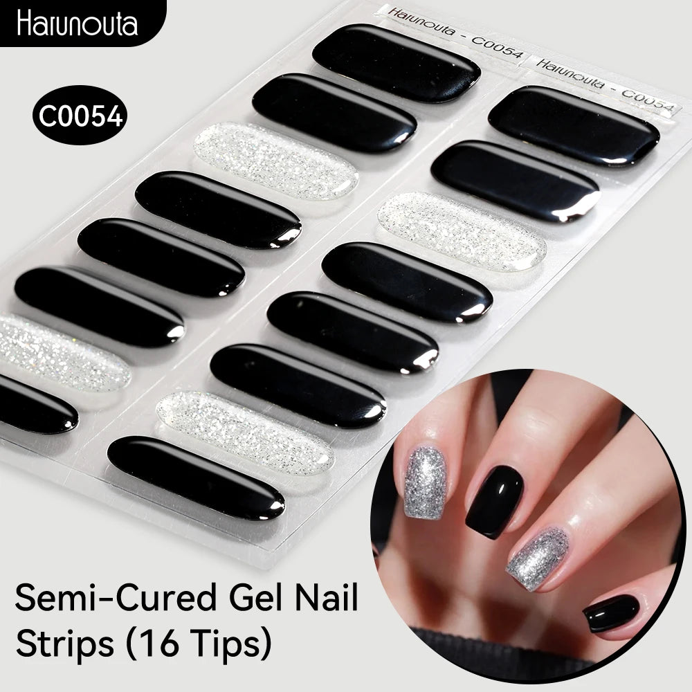 Gradient Auroras Semi Cured Gel Nail Strips Sparkly Shinning DIY Gel Polish Stickers for Nails Works with UV/LED Nail Lamps