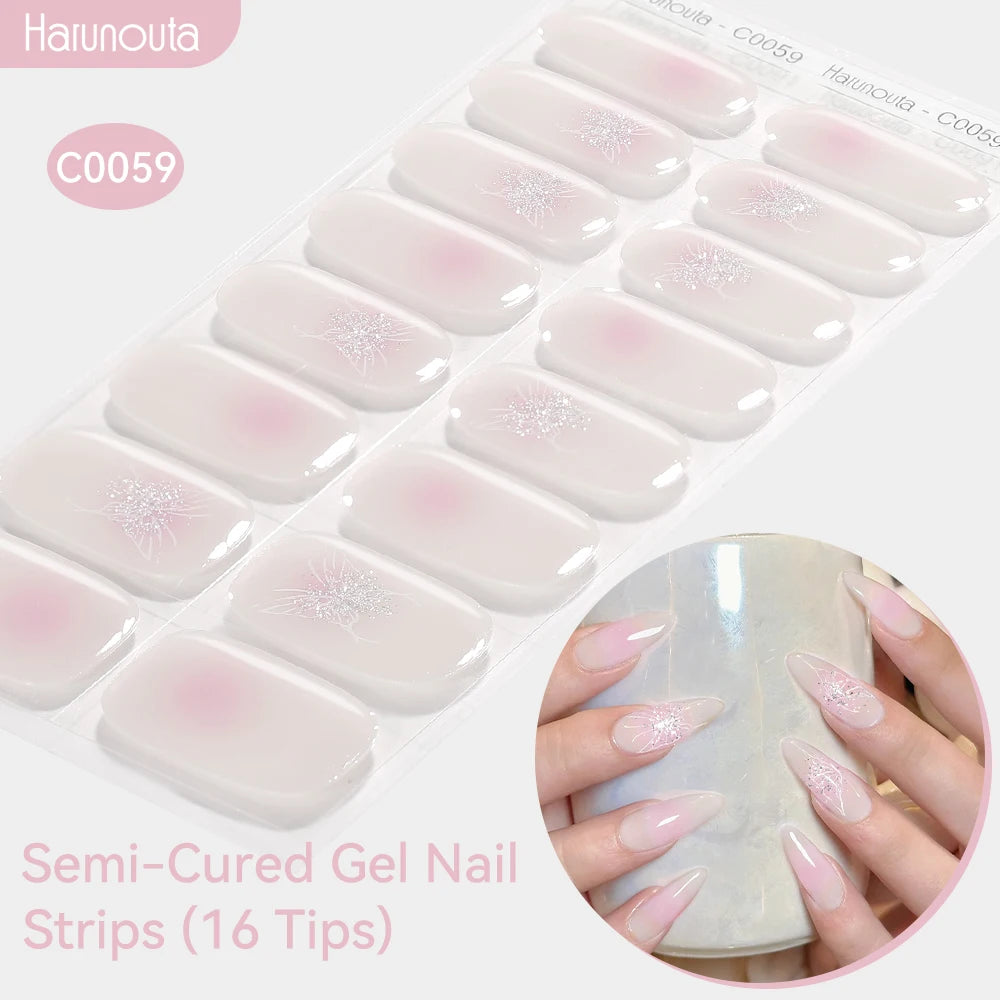 Gradient Auroras Semi Cured Gel Nail Strips Sparkly Shinning DIY Gel Polish Stickers for Nails Works with UV/LED Nail Lamps