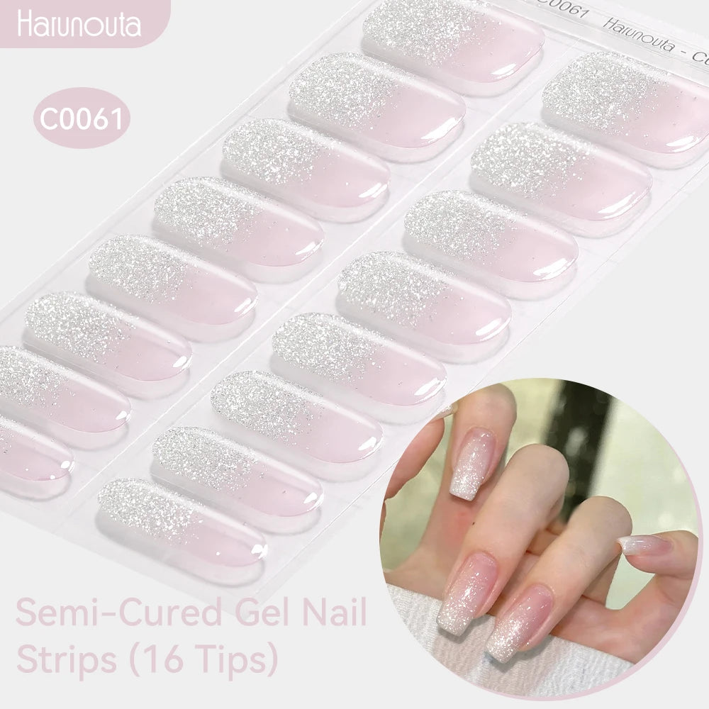 Gradient Auroras Semi Cured Gel Nail Strips Sparkly Shinning DIY Gel Polish Stickers for Nails Works with UV/LED Nail Lamps