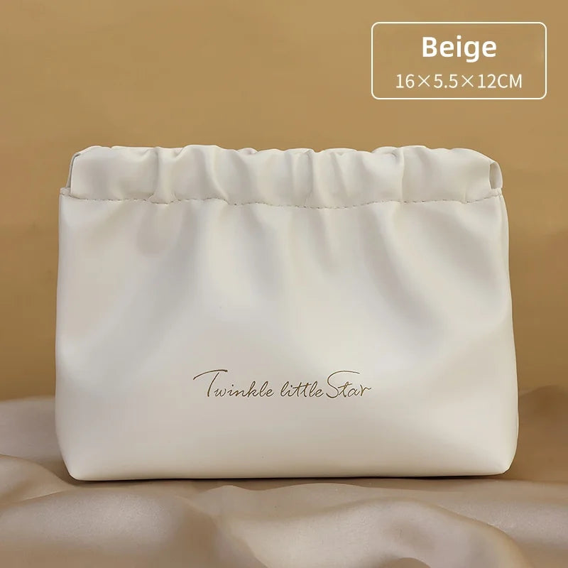 Wrinkled Makeup Bag With High Value Portable Waterproof Wouth Red Envelope Travel PU Wash Storage Bag Mini Carry-on Cosmetic Bag