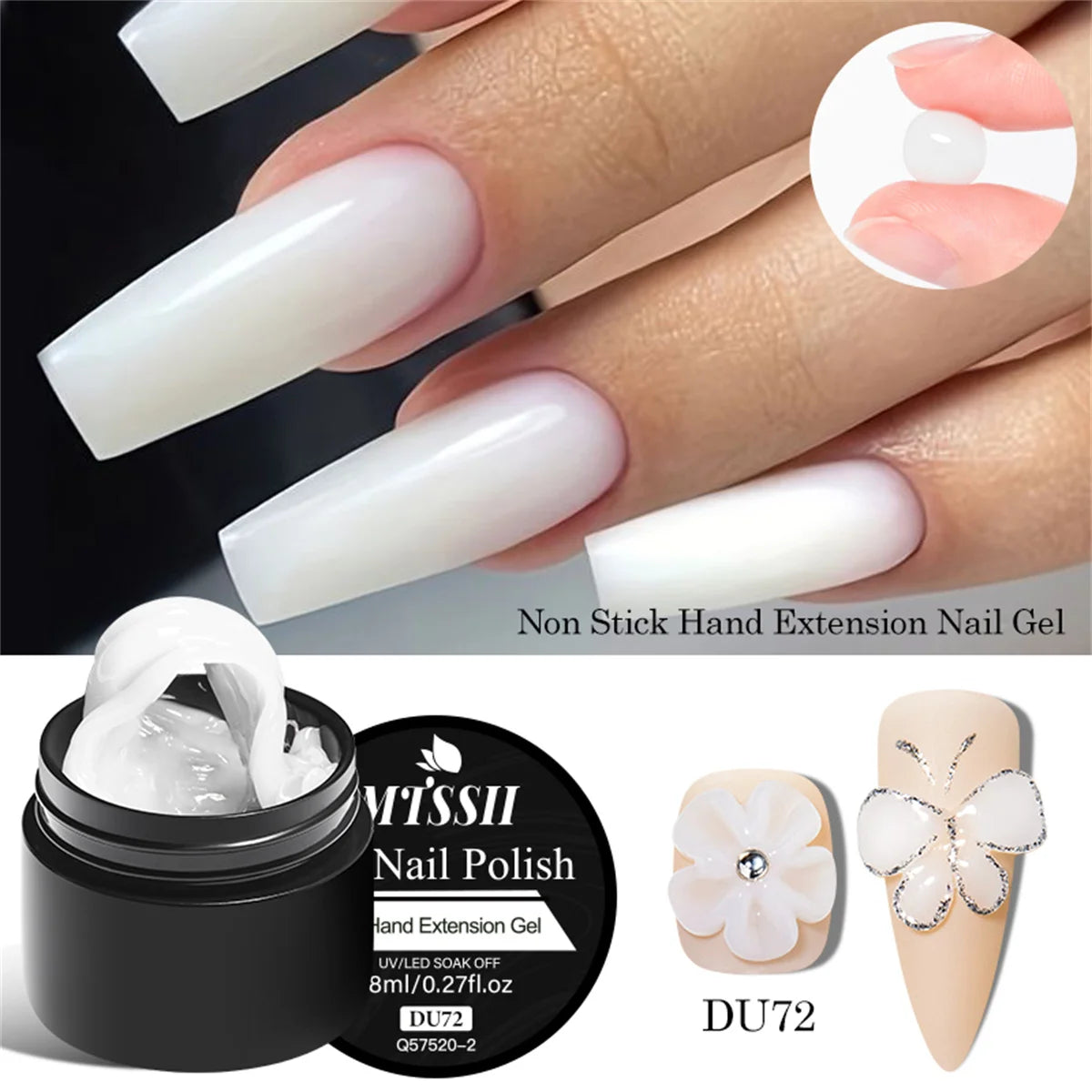 Clear Non-Stick Hand Extension Gel Nail Polish 3D Shaping/Sculpting/Carving UV/LED Gel Milky Jelly Hard Gel Manicure DIY Nails