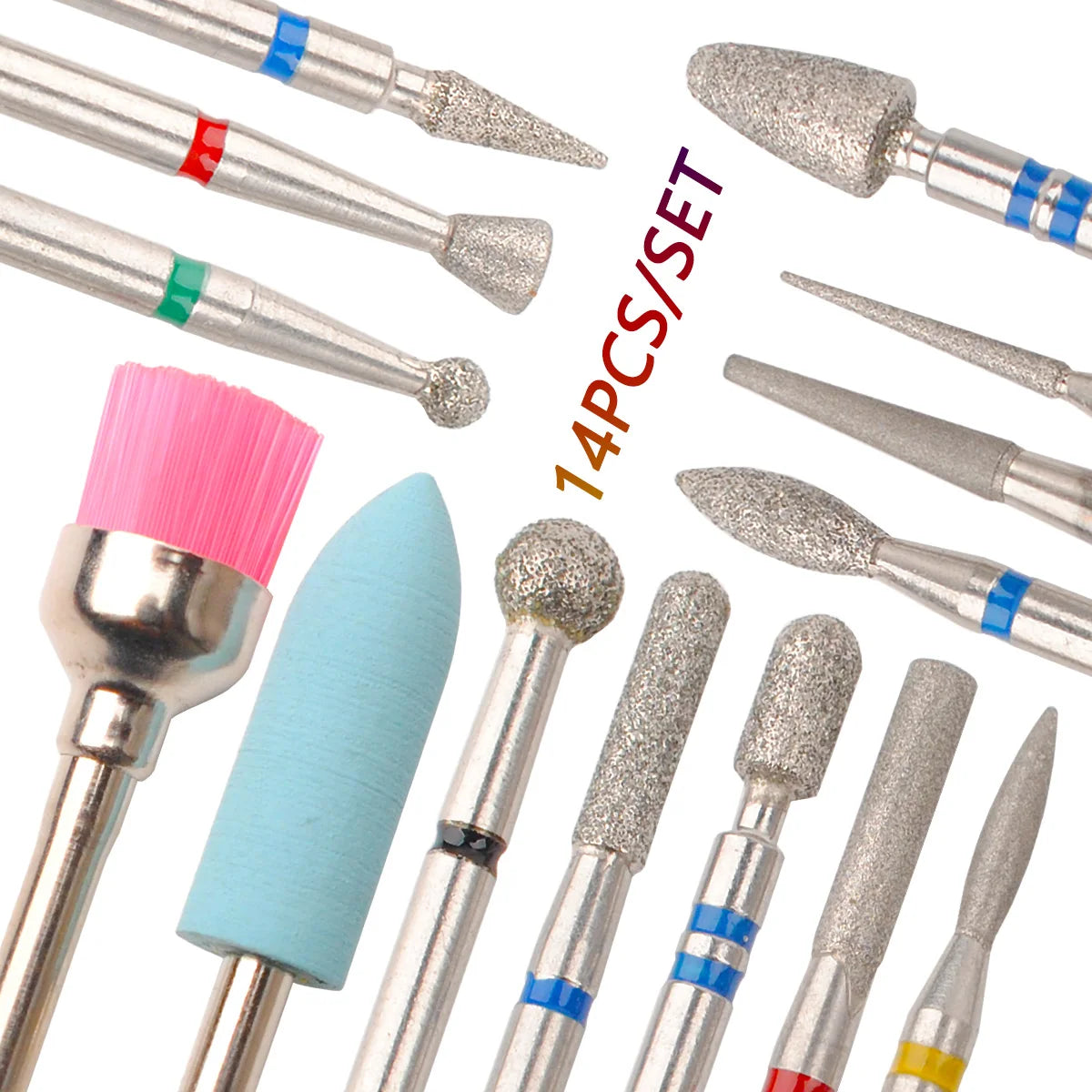 14pcs/set Nail Drill Machine Bit Nail Gel Removal Polishing Tools Pedicure Manicure Rotary Grinding Buffer Polisher