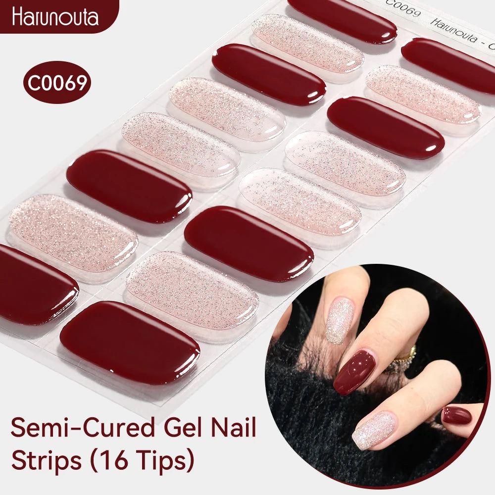 Gradient Auroras Semi Cured Gel Nail Strips Sparkly Shinning DIY Gel Polish Stickers for Nails Works with UV/LED Nail Lamps