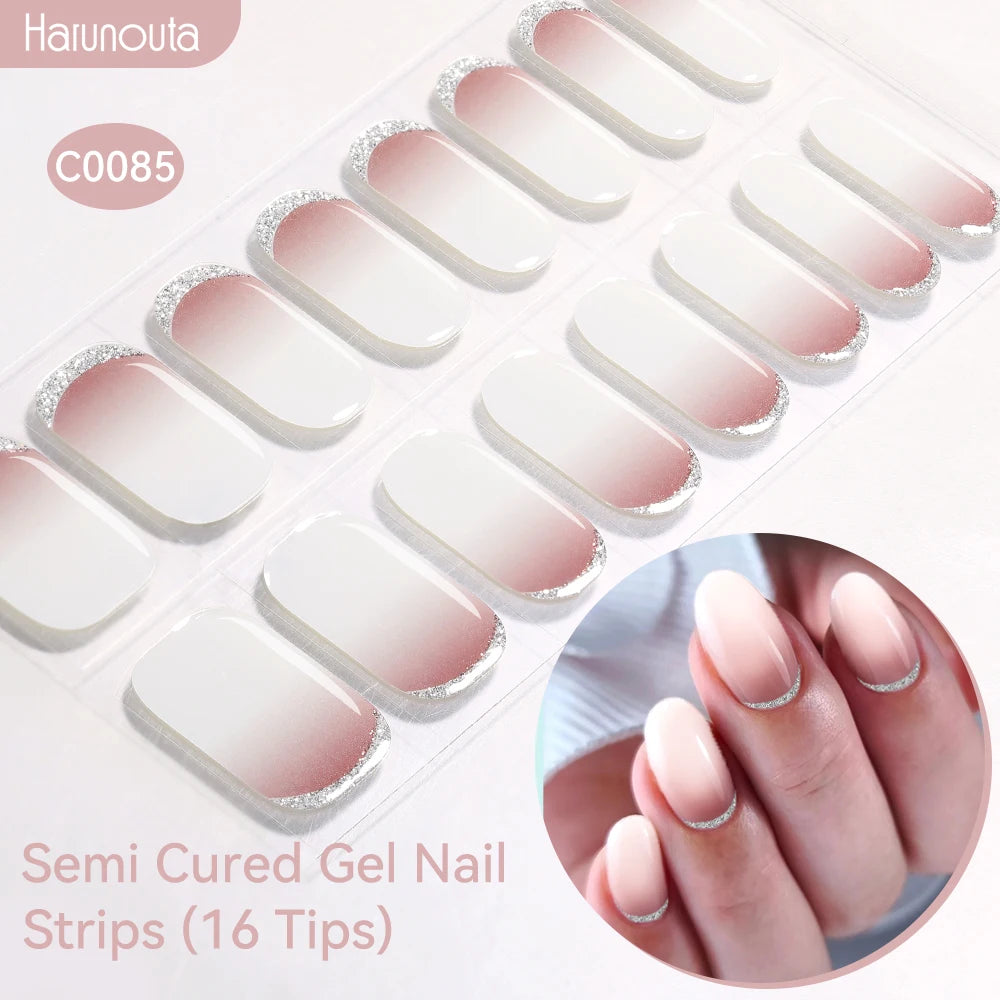 Gradient Auroras Semi Cured Gel Nail Strips Sparkly Shinning DIY Gel Polish Stickers for Nails Works with UV/LED Nail Lamps