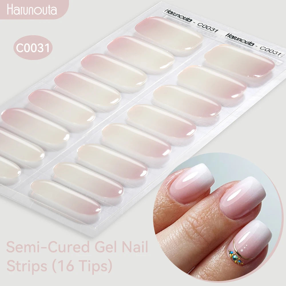Gradient Auroras Semi Cured Gel Nail Strips Sparkly Shinning DIY Gel Polish Stickers for Nails Works with UV/LED Nail Lamps