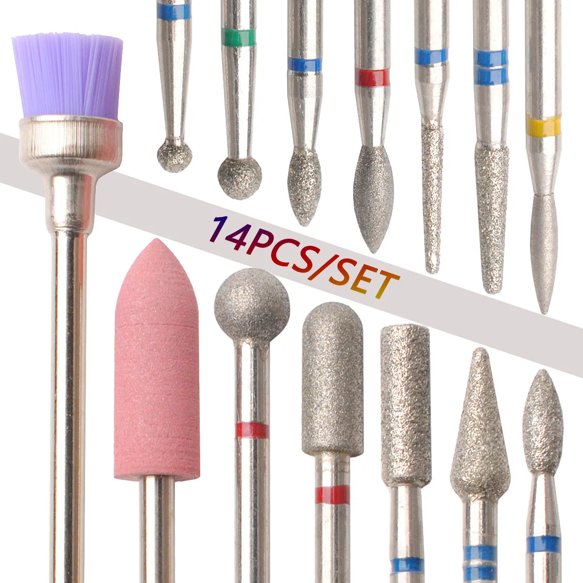 14pcs/set Nail Drill Machine Bit Nail Gel Removal Polishing Tools Pedicure Manicure Rotary Grinding Buffer Polisher
