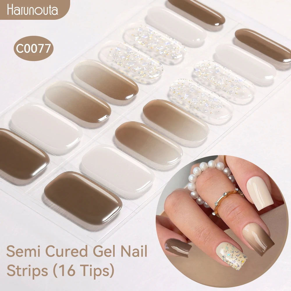 Gradient Auroras Semi Cured Gel Nail Strips Sparkly Shinning DIY Gel Polish Stickers for Nails Works with UV/LED Nail Lamps