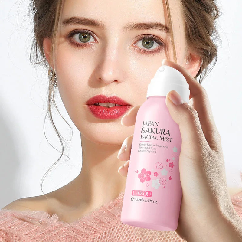 LAIKOU Sakura Facial Mist Toner Hydrating Moisturize Gentle Repair Brightening Skin Improve Glow Serum Toner Spray 100ml