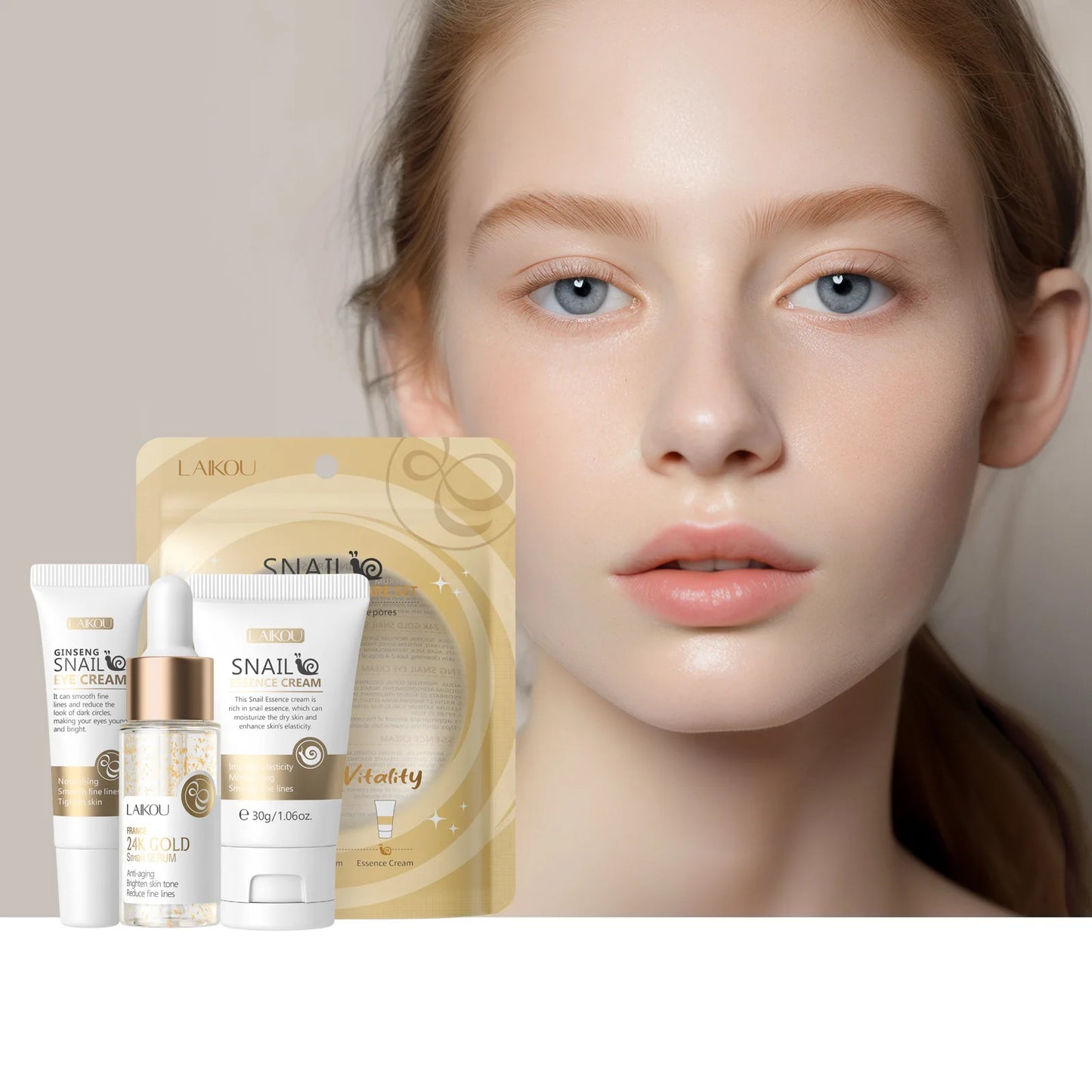 LAIKOU Snail Anti-aging Skin Care Sets 3pcs/set Cleanser Cream Face Cream Moisturizing Facial Set Skincare Face Care Kits