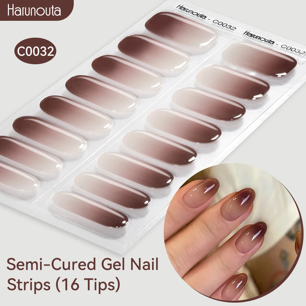 Gradient Auroras Semi Cured Gel Nail Strips Sparkly Shinning DIY Gel Polish Stickers for Nails Works with UV/LED Nail Lamps