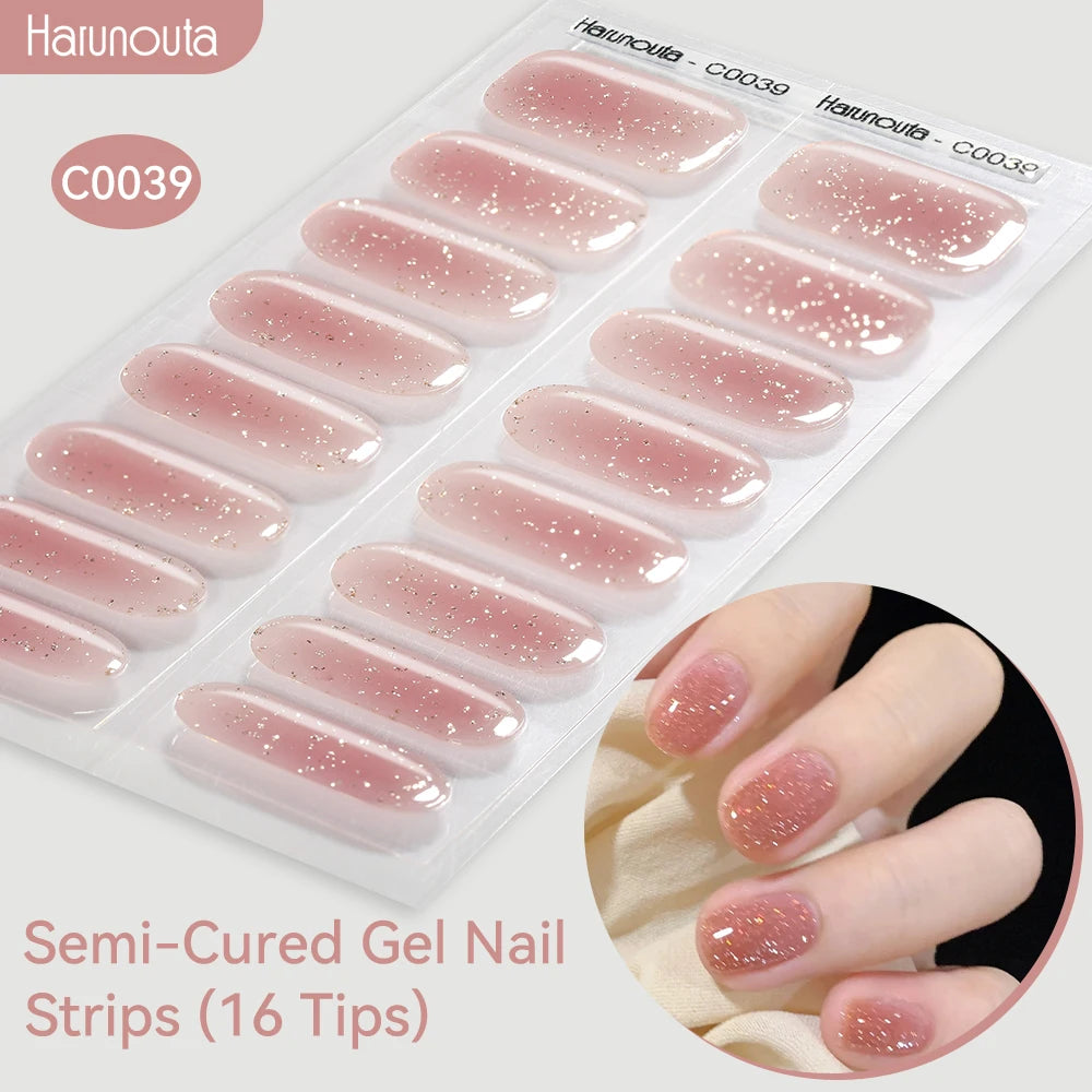 Gradient Auroras Semi Cured Gel Nail Strips Sparkly Shinning DIY Gel Polish Stickers for Nails Works with UV/LED Nail Lamps