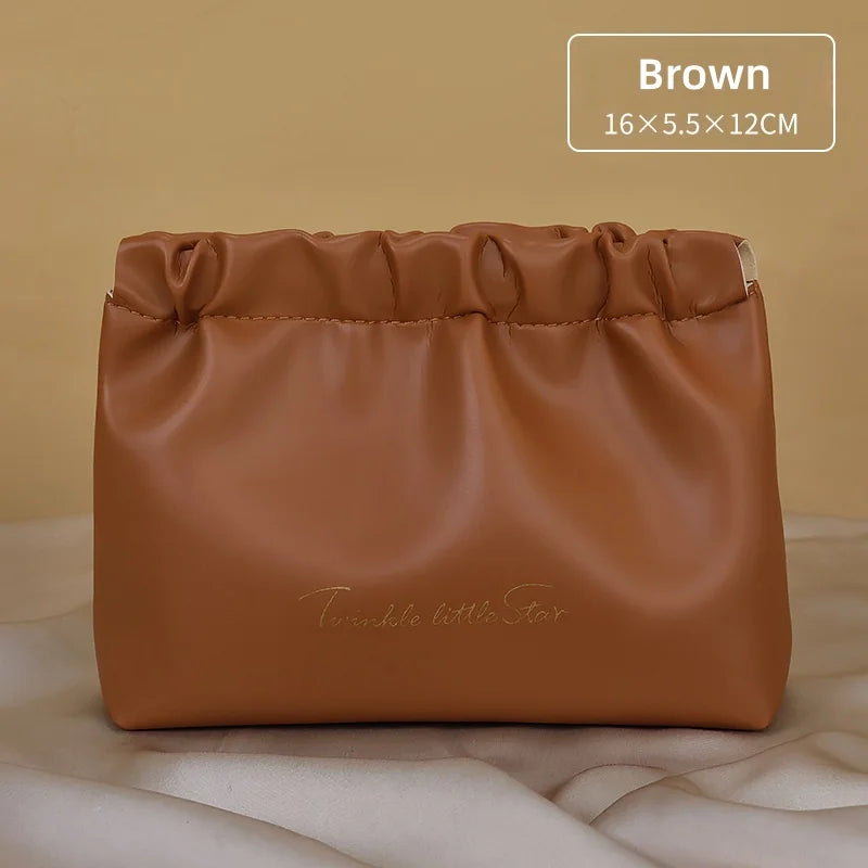 Wrinkled Makeup Bag With High Value Portable Waterproof Wouth Red Envelope Travel PU Wash Storage Bag Mini Carry-on Cosmetic Bag