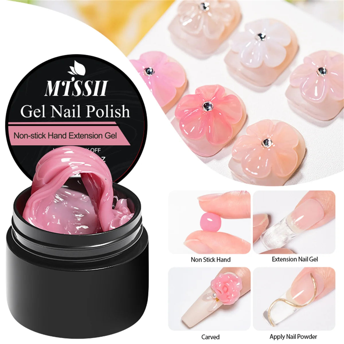 Clear Non-Stick Hand Extension Gel Nail Polish 3D Shaping/Sculpting/Carving UV/LED Gel Milky Jelly Hard Gel Manicure DIY Nails
