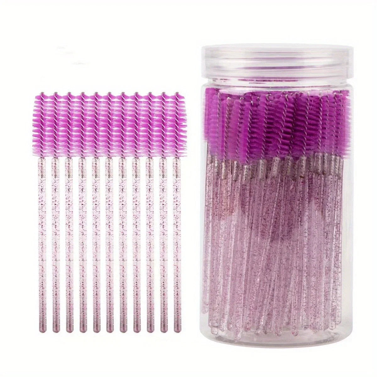 50Pcs Disposable Eyelash Extension Brushes Eyebrow Eye Lash Brush Spoolies Mascara Wands With Container Case Beauty Makeup Tools