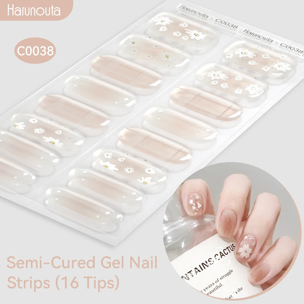 Gradient Auroras Semi Cured Gel Nail Strips Sparkly Shinning DIY Gel Polish Stickers for Nails Works with UV/LED Nail Lamps