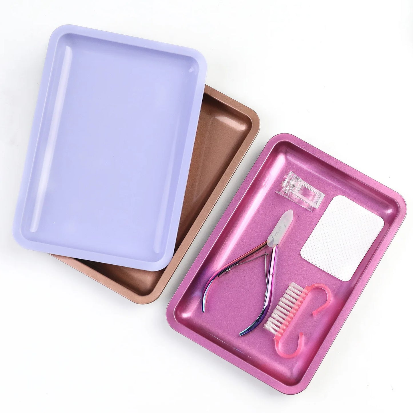 1PC Square Stainless Steel Cosmetic Storage Tray Nail Art Manicure Plate Tweezers Clippers Pens Container False Nails Dish Tools