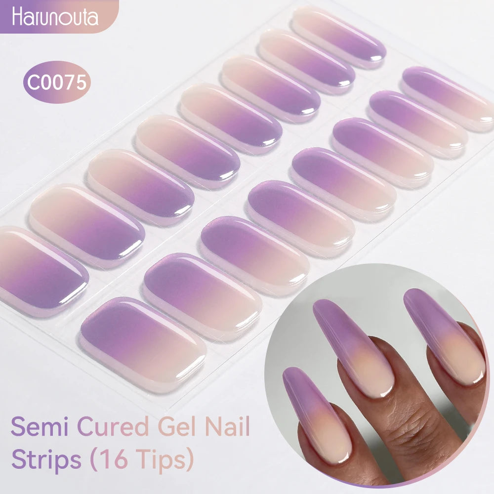 Gradient Auroras Semi Cured Gel Nail Strips Sparkly Shinning DIY Gel Polish Stickers for Nails Works with UV/LED Nail Lamps