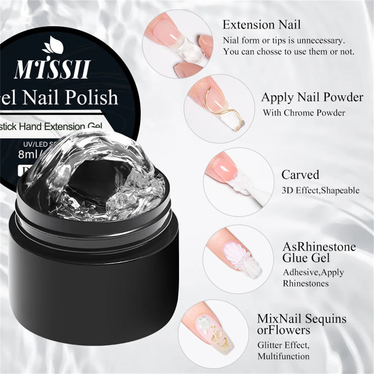 Clear Non-Stick Hand Extension Gel Nail Polish 3D Shaping/Sculpting/Carving UV/LED Gel Milky Jelly Hard Gel Manicure DIY Nails