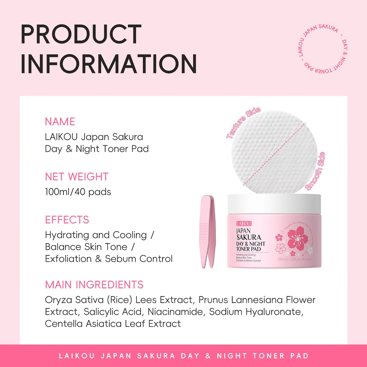 Japan Sakura Toner Pads 100ml 40pads Day Night Use Remove Makeup Cleanse Moisturize Face Care Hydrating Treatment Skin Care