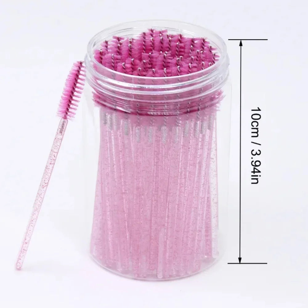 50Pcs Disposable Eyelash Extension Brushes Eyebrow Eye Lash Brush Spoolies Mascara Wands With Container Case Beauty Makeup Tools
