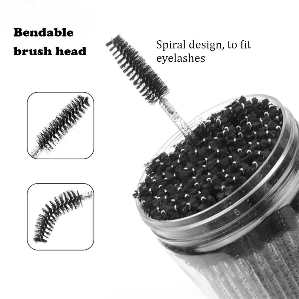 50Pcs Disposable Eyelash Extension Brushes Eyebrow Eye Lash Brush Spoolies Mascara Wands With Container Case Beauty Makeup Tools