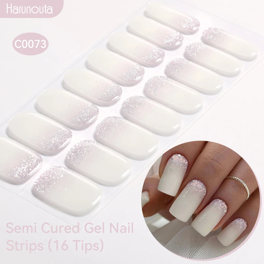 Gradient Auroras Semi Cured Gel Nail Strips Sparkly Shinning DIY Gel Polish Stickers for Nails Works with UV/LED Nail Lamps