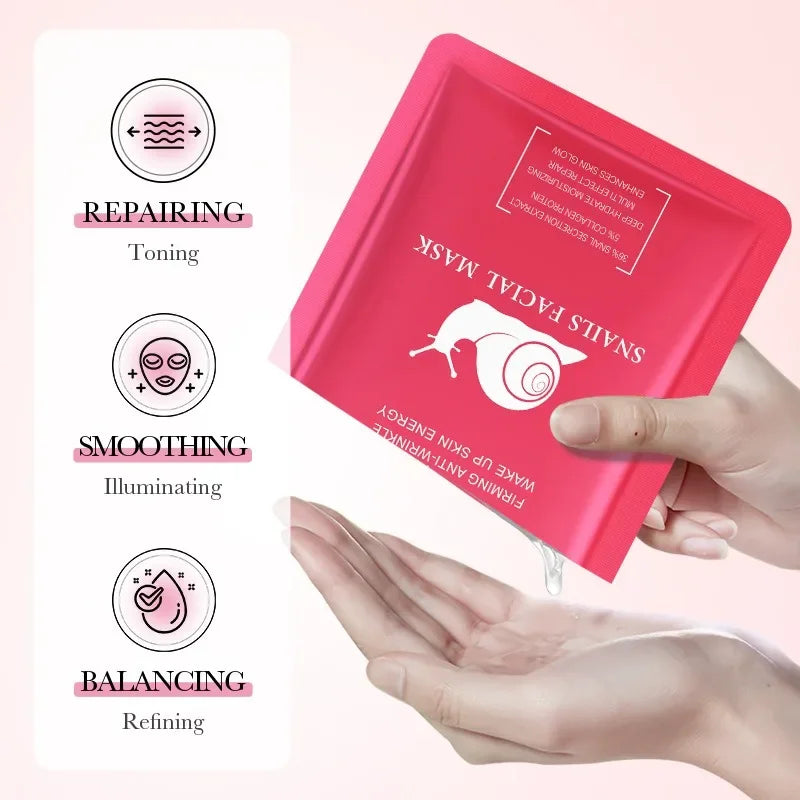 5/10 PCS Korean Snail Mucin Sheet Mask Hydrating Repair Brightening Anti-Aging Wrinkle Moisturizing Gel Face Mask for All Skin