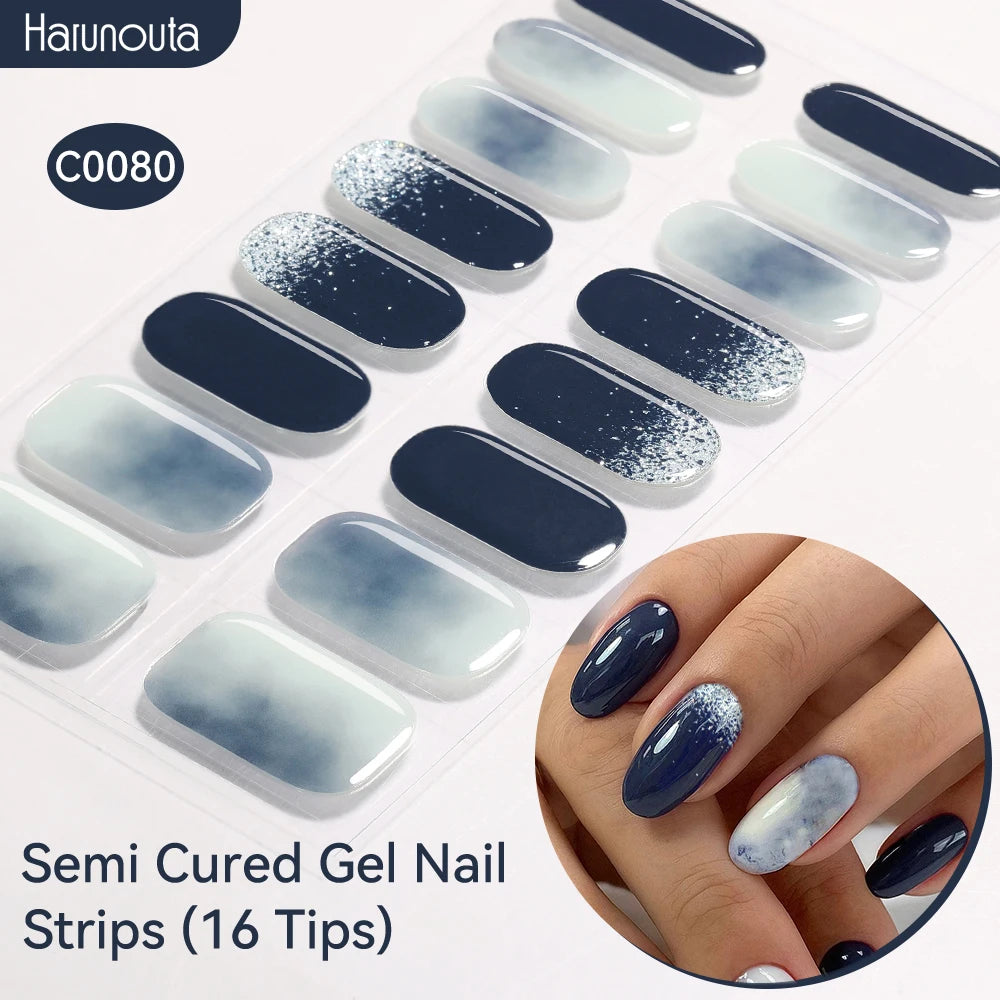 Gradient Auroras Semi Cured Gel Nail Strips Sparkly Shinning DIY Gel Polish Stickers for Nails Works with UV/LED Nail Lamps