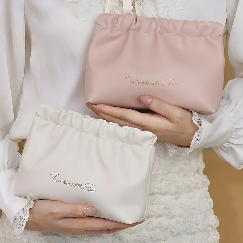 Wrinkled Makeup Bag With High Value Portable Waterproof Wouth Red Envelope Travel PU Wash Storage Bag Mini Carry-on Cosmetic Bag