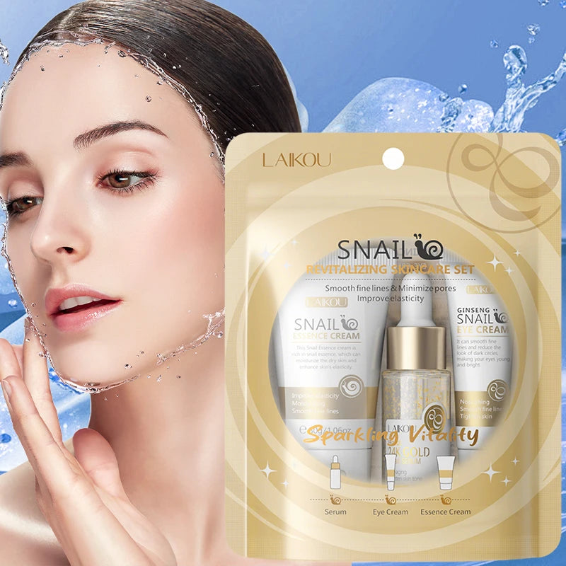 LAIKOU Snail Anti-aging Skin Care Sets 3pcs/set Cleanser Cream Face Cream Moisturizing Facial Set Skincare Face Care Kits