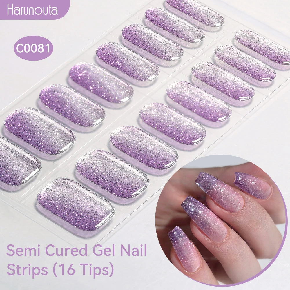 Gradient Auroras Semi Cured Gel Nail Strips Sparkly Shinning DIY Gel Polish Stickers for Nails Works with UV/LED Nail Lamps