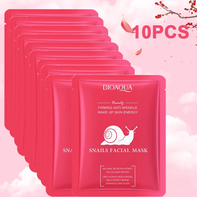 5/10 PCS Korean Snail Mucin Sheet Mask Hydrating Repair Brightening Anti-Aging Wrinkle Moisturizing Gel Face Mask for All Skin