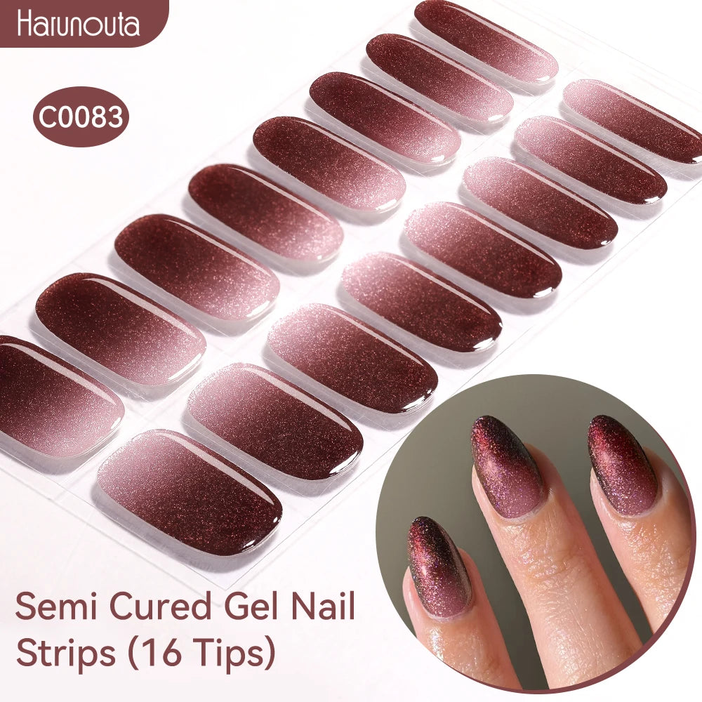 Gradient Auroras Semi Cured Gel Nail Strips Sparkly Shinning DIY Gel Polish Stickers for Nails Works with UV/LED Nail Lamps
