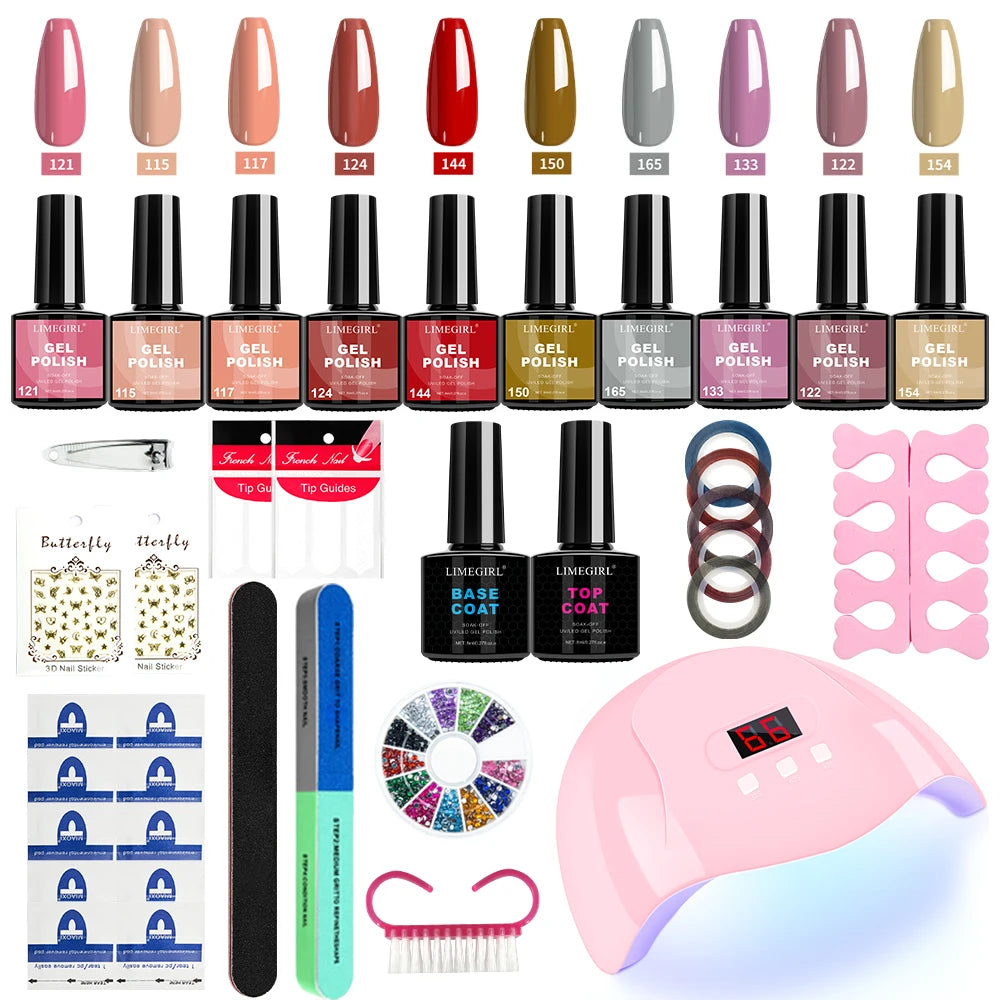 Limegirl Nail Gel Polish Kit With USB UV Lamp Semi-Permanent 8ml Soak Off Base&Top Coat Varnish Manicure Set for Nails Salon Kit