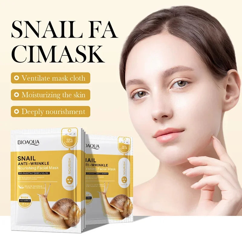 10pcs BIOAQUA Snail Face Mask Moisturizing Brightening Anti-aging Anti Wrinkle skincare Facial Masks Face Sheet Mask Skin Care