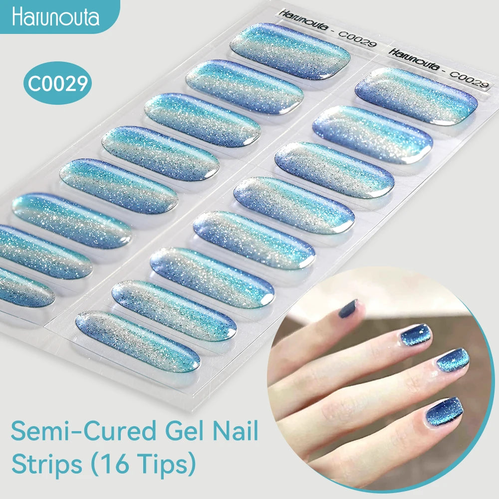 Gradient Auroras Semi Cured Gel Nail Strips Sparkly Shinning DIY Gel Polish Stickers for Nails Works with UV/LED Nail Lamps