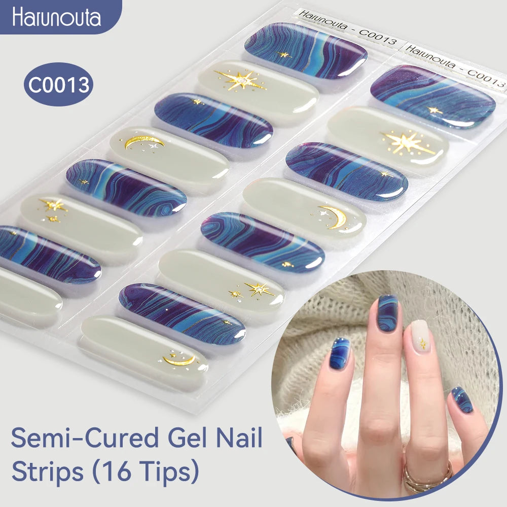 Gradient Auroras Semi Cured Gel Nail Strips Sparkly Shinning DIY Gel Polish Stickers for Nails Works with UV/LED Nail Lamps