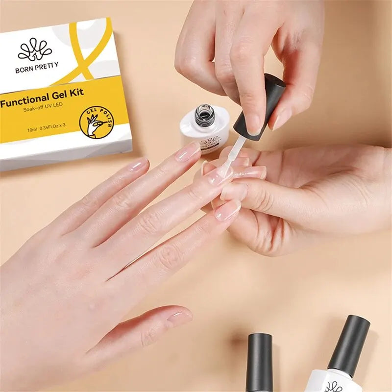 BORN PRETTY 3pcs Functional Gel Kit 10ml Base Gel Super Top Coat Acid-Free Primer for Semi Permanent UV Led Gel Varnish Soak Off