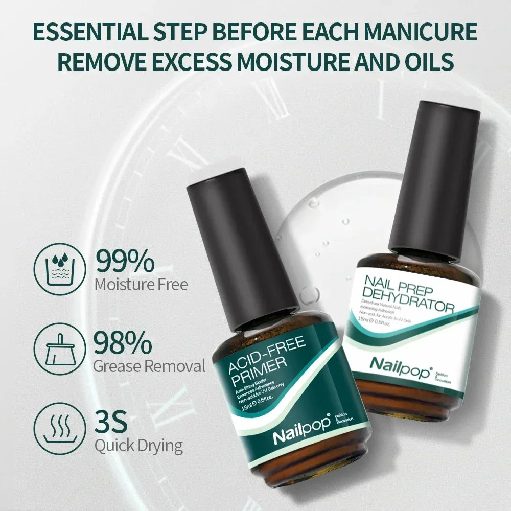 Nail Dehydrator and Primer Acid Free Natural Nail Prep Dehydrate Bond Primer Bonding Polish Soft Nails Tips Gel Nail Supplies